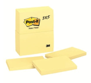 Acco Marbig Sticky Notes 3 x 5 Inches or 75 x 125mm 12/Pack - Yellow x25