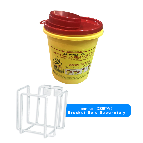 Liv Needles Sharps Waste Collector 1.4L with Clip Lid and Finger Guard - Yellow x65