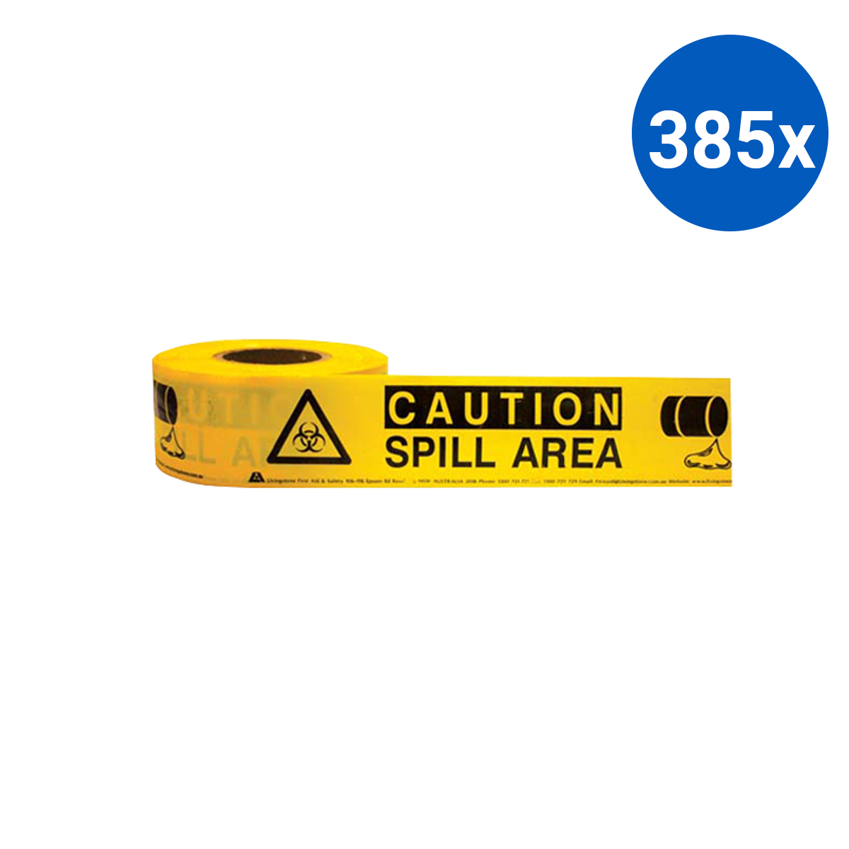 Livingstone "Caution Spill Area" Tape 4m - Yellow x385