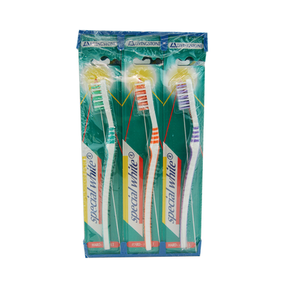 Livingstone Special White Toothbrush Adult Hard DuPont Bristles 12/Pack - Assorted Colors x40