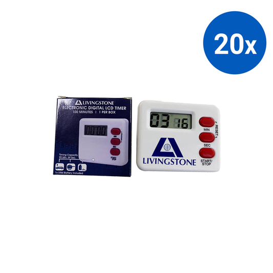 Livingstone Electronic Digital LCD Timer with Stopwatch Function 100 Minutes (Battery included) - White x20