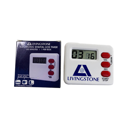 Livingstone Electronic Digital LCD Timer with Stopwatch Function 100 Minutes (Battery included) - White x20