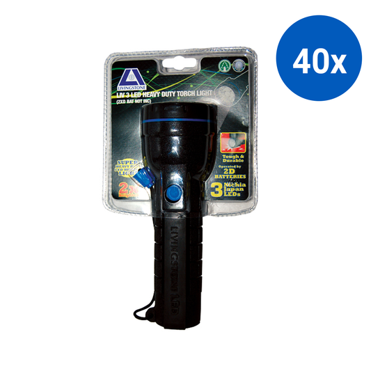Livingstone 3 LED Heavy Duty Torch Light (2 D-size Battery Sold Separately) - Black x40