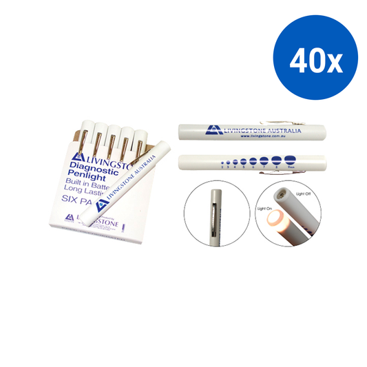 Livingstone Diagnostic Pen Torch with Long Life Built-in Battery Disposable 6/Pack - White x40