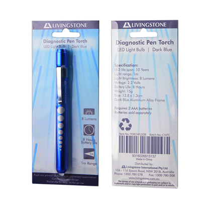 Livingstone Diagnostic Exam Pen Torch Guide LED Light 2 AAA Batteries Sold Separately - Blue x45