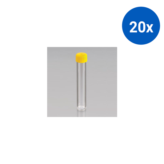 Livingstone Flat Bottom Tube 10ml 16x100mm Unlabelled Sterile 100 Pcs/Bag - Clear/Yellow Cap x20