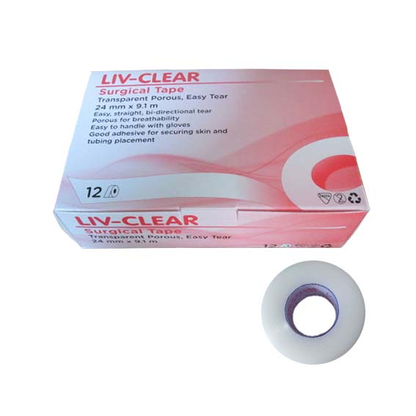 Liv-Clear Surgical Tape Transparent Porous 24mm x 9.1m 12 Rolls/Box - Clear x20
