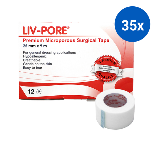 Liv-Pore Premium Microporous Surgical Paper Tape Latex Free 25mm x 9m 12/Box - White x35