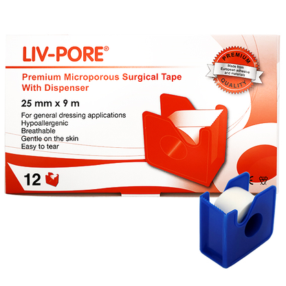 Liv-Pore Premium Microporous Surgical Paper Tape 25mm x 9m 12 Dispensers/Box - White x20