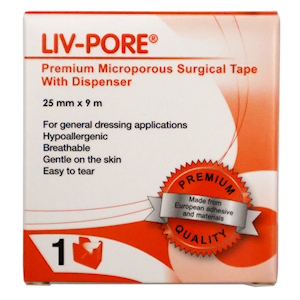 Livingdtone Liv-Pore Surgical Tape 25mm x 9m in Dispenser One Single Tape to a Display Box - White x210