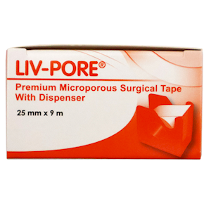 Livingdtone Liv-Pore Surgical Tape 25mm x 9m in Dispenser One Single Tape to a Display Box - White x210