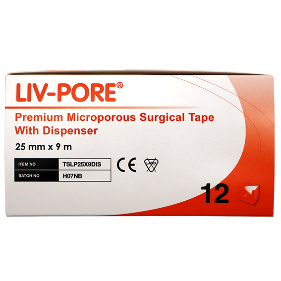 Liv-Pore Premium Microporous Surgical Paper Tape 25mm x 9m 12 Dispensers/Box - White x20