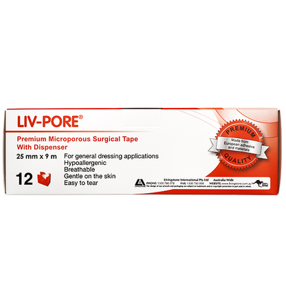 Liv-Pore Premium Microporous Surgical Paper Tape 25mm x 9m 12 Dispensers/Box - White x20