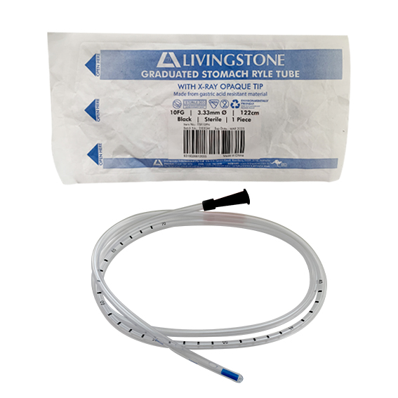 Livingstone Ryles Tube with X-Ray Opaque Tip 10FG 3.33mm 122cm - Black x100