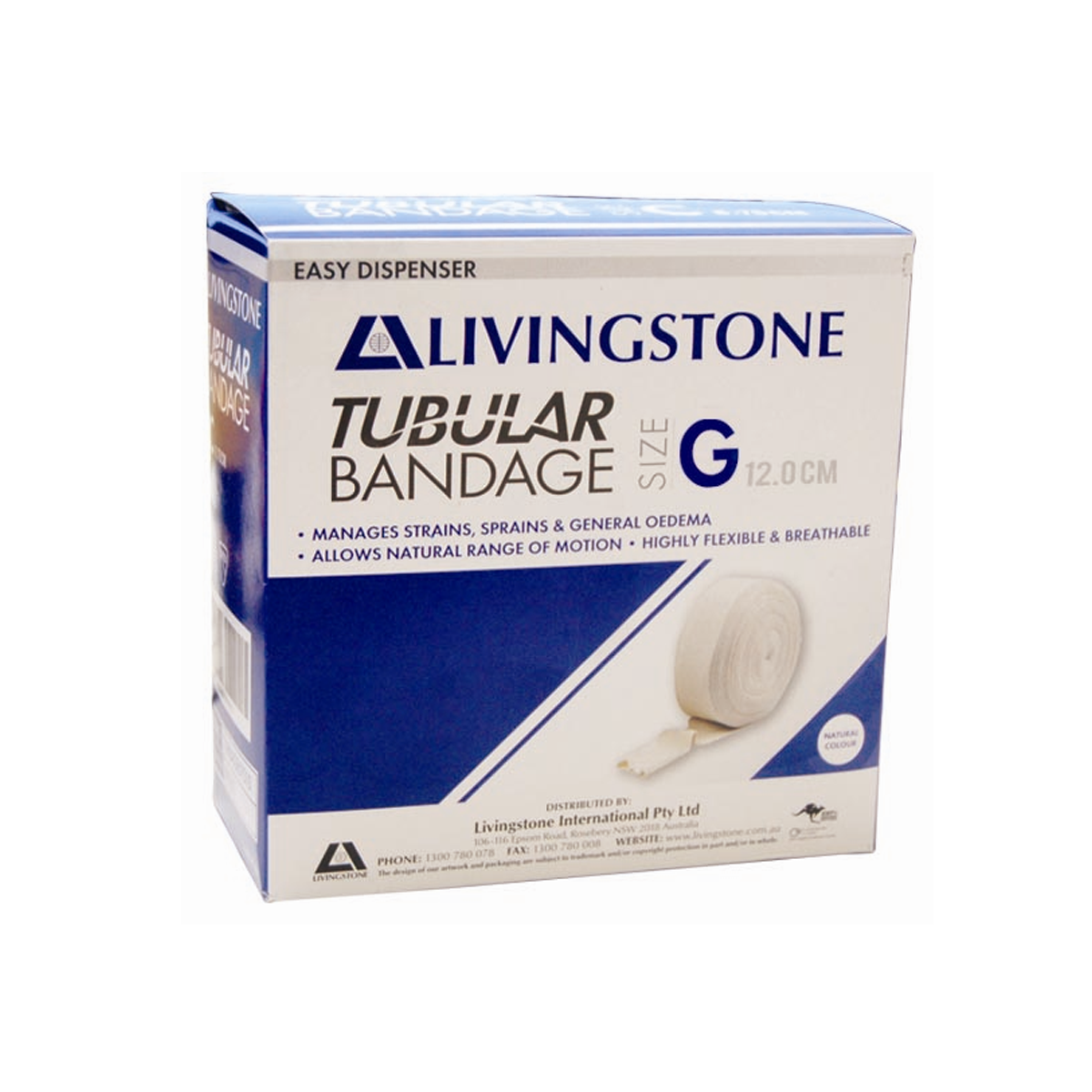 Livingstone Tubular Cotton Stockinette Bandage Size G or 7 1 Roll/Box - White x15