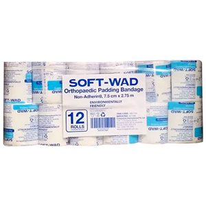SOFT-WAD Orthopaedic Undercast Padding Bandage 7.5cm x 2.75m Non-Adhering Absorbent Non-Sterile 12/Pack - White x10