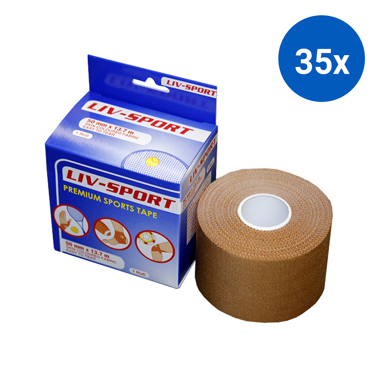 Liv-Sport Premium Rigid Strapping Sports Tape 50mm x 13.7m - Skin Color Fabric x35