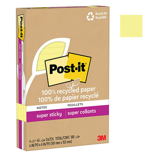 Post‑It Super Sticky Notes Canary Yellow 101 x 152mm 4‑Pack