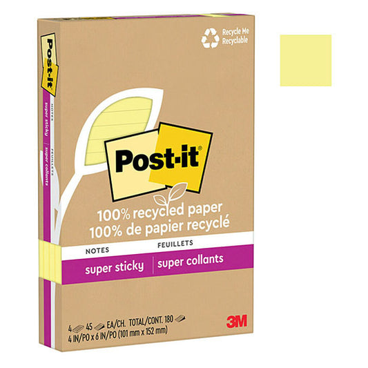 Post‑It Super Sticky Notes Canary Yellow 101 x 152mm 4‑Pack