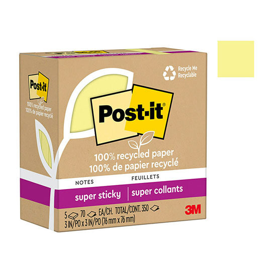 Post‑It Super Sticky Notes Canary Yellow 76 x 76mm 5‑Pack Box of 6
