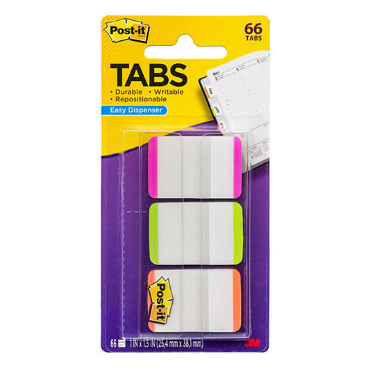 Post‑It Tabs Pink Green Orange 25 x 38mm 66‑Pack Box of 6