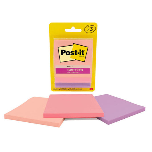 Post‑It Super Sticky Notes Flamingo 76 x 76mm 3 Pads/Pack 45 Sheets/Pad Box of 6