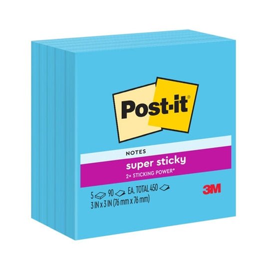 Post‑It Super Sticky Notes Blue 76 x 76mm 5‑Pack Box of 4