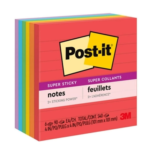Post‑It Super Sticky Lined Notes Marrakesh 101 x 101mm 6‑Pack