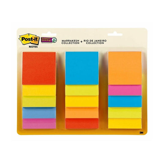 Post‑It Super Sticky Notes Assorted Colours 76 x 76mm 15‑Pack Box of 12