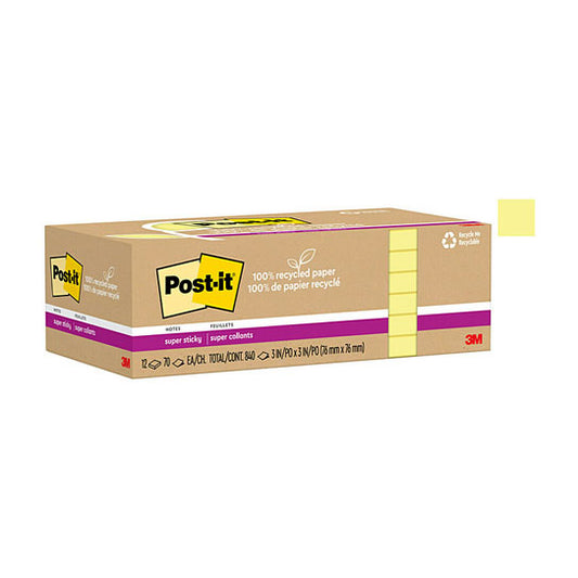 Post‑It Super Sticky Notes Canary Yellow 76 x 76mm 12‑Pack