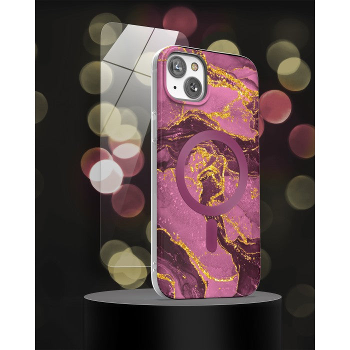 Encased Lexion MagSafe Case with Screen Protector iPhone 14 - Purple Marble