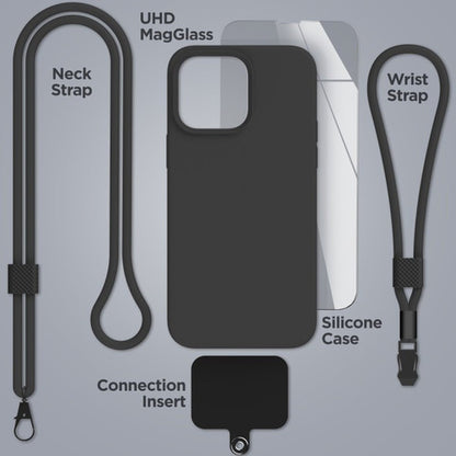 Encased Silicone Case iPhone 14 Pro Max with Neck and Wrist Strap - Black