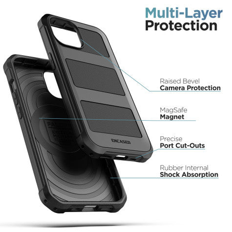 Encased Falcon MagSafe Case iPhone 15 with Belt Clip Holster - Black