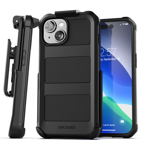 Encased Falcon MagSafe Case iPhone 15 with Belt Clip Holster - Black