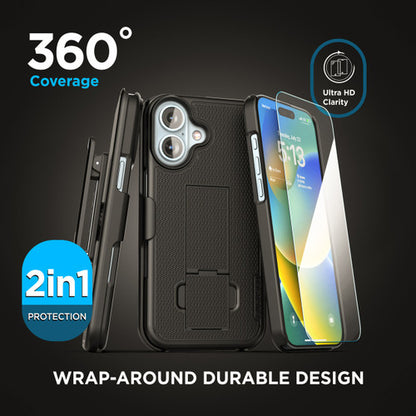 Encased Duraclip Case iPhone 16 with Tempered Glass - Black