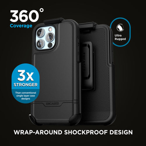 Encased Rebel MagSafe Case iPhone 16 Pro Max with Belt Clip Holster - Black