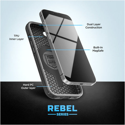Encased Rebel Case iPhone 16e with Belt Clip Holster - Black