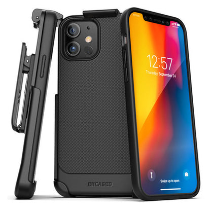 Encased Thin Armor Case iPhone 12 Mini with Belt Clip Holster - Black