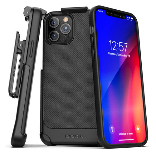 Encased Thin Armor Case iPhone 12 Pro Max with Belt Clip Holster - Black