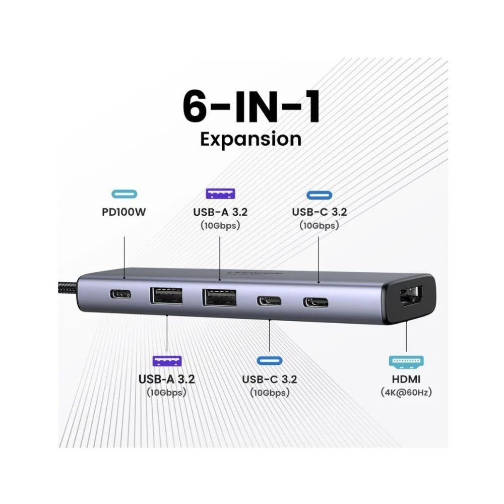 UGREEN 6-in-1 USB C Hub with Single HDMI Silver