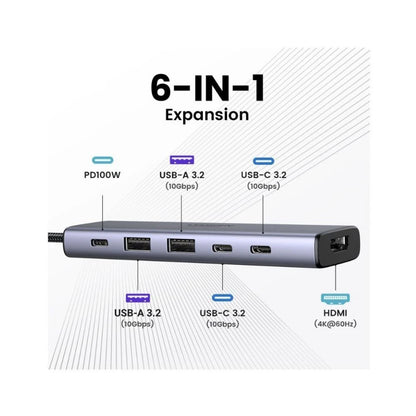 UGREEN 6-in-1 USB C Hub with Single HDMI Silver
