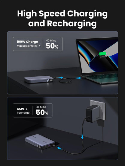 UGREEN 100W 20000mAh for Laptop-3 Ports Power Bank Silver