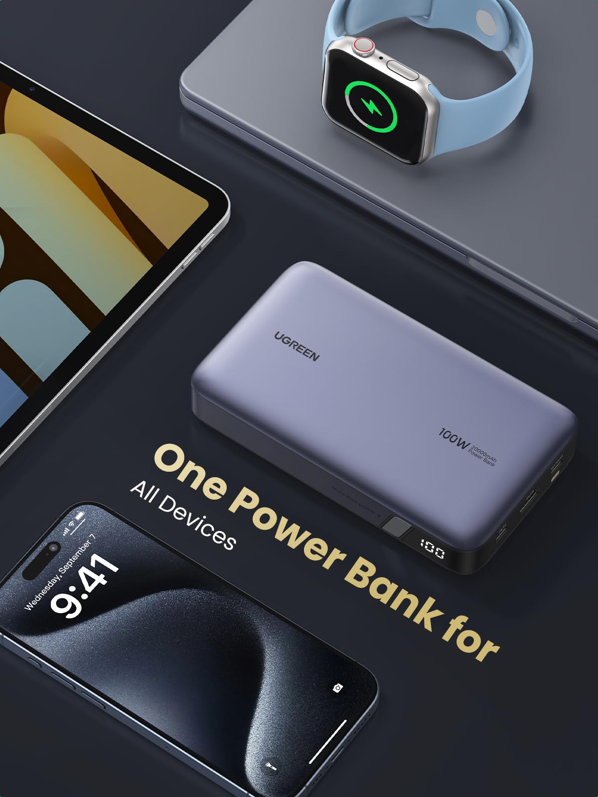 UGREEN 100W 20000mAh for Laptop-3 Ports Power Bank Silver