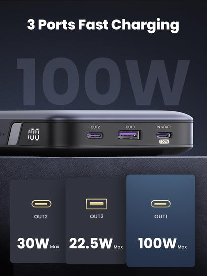 UGREEN 100W 20000mAh for Laptop-3 Ports Power Bank Silver