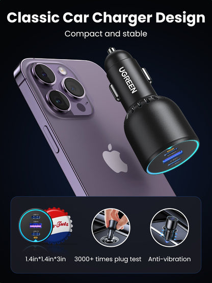 UGREEN 130W 3-Port Fast Car Charger with 100W Cable