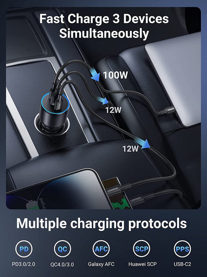 UGREEN 130W USB C and USB A Car Charger Black