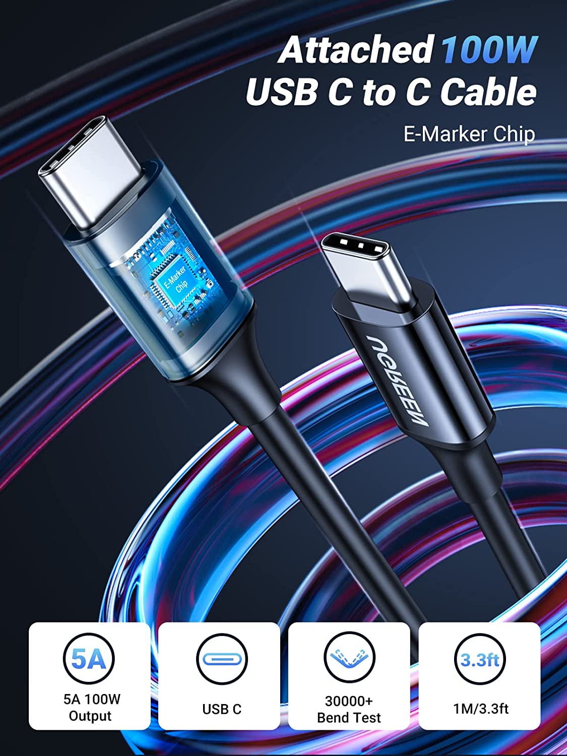 UGREEN 130W USB C and USB A Car Charger Black