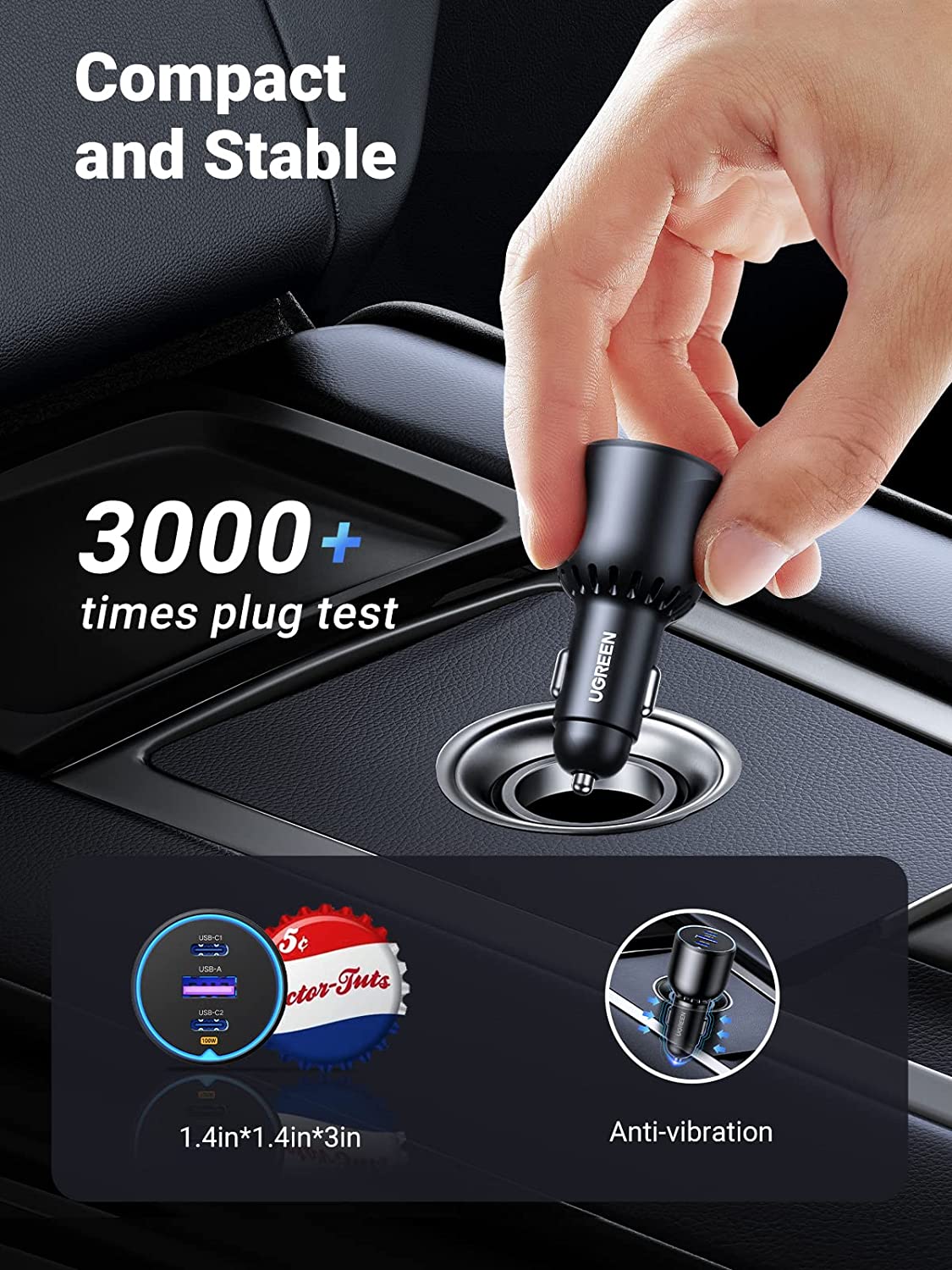 UGREEN 130W USB C and USB A Car Charger Black
