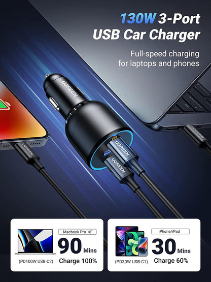 UGREEN 130W USB C and USB A Car Charger Black