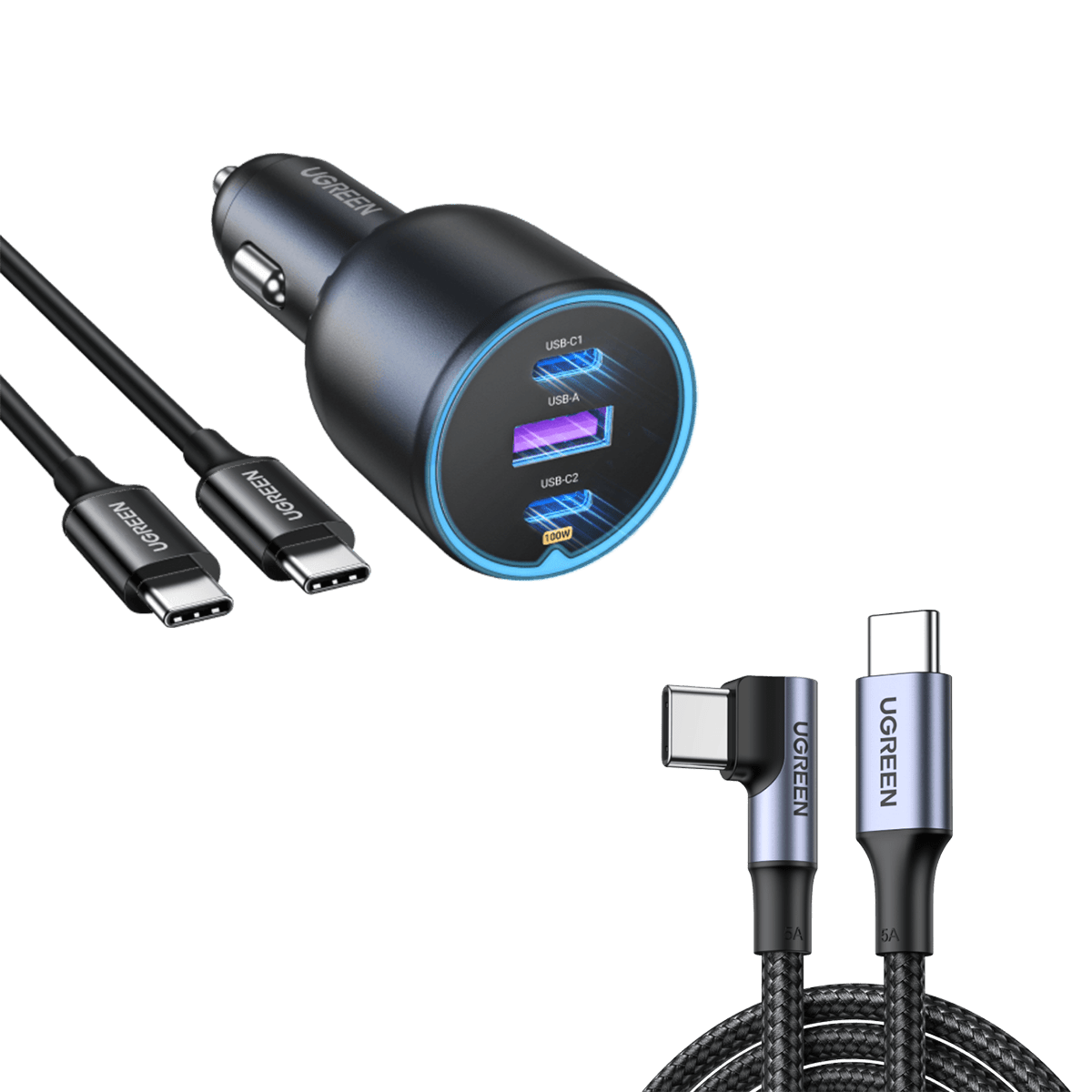 UGREEN 130W USB C and USB A Car Charger Black